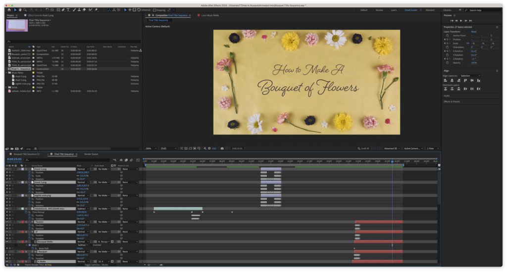 Screenshot of After Effects window, showing off extensive keyframing