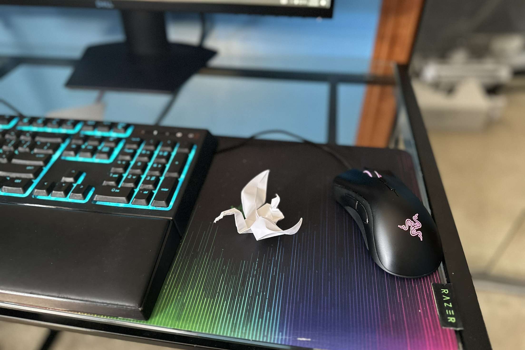 origami swan on desk